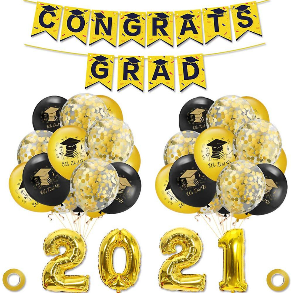 Kikidex (As Show, One Size) College Graduation Decorations Party Supplies Banner Balloons And Confetti Balloons Accessories Gold