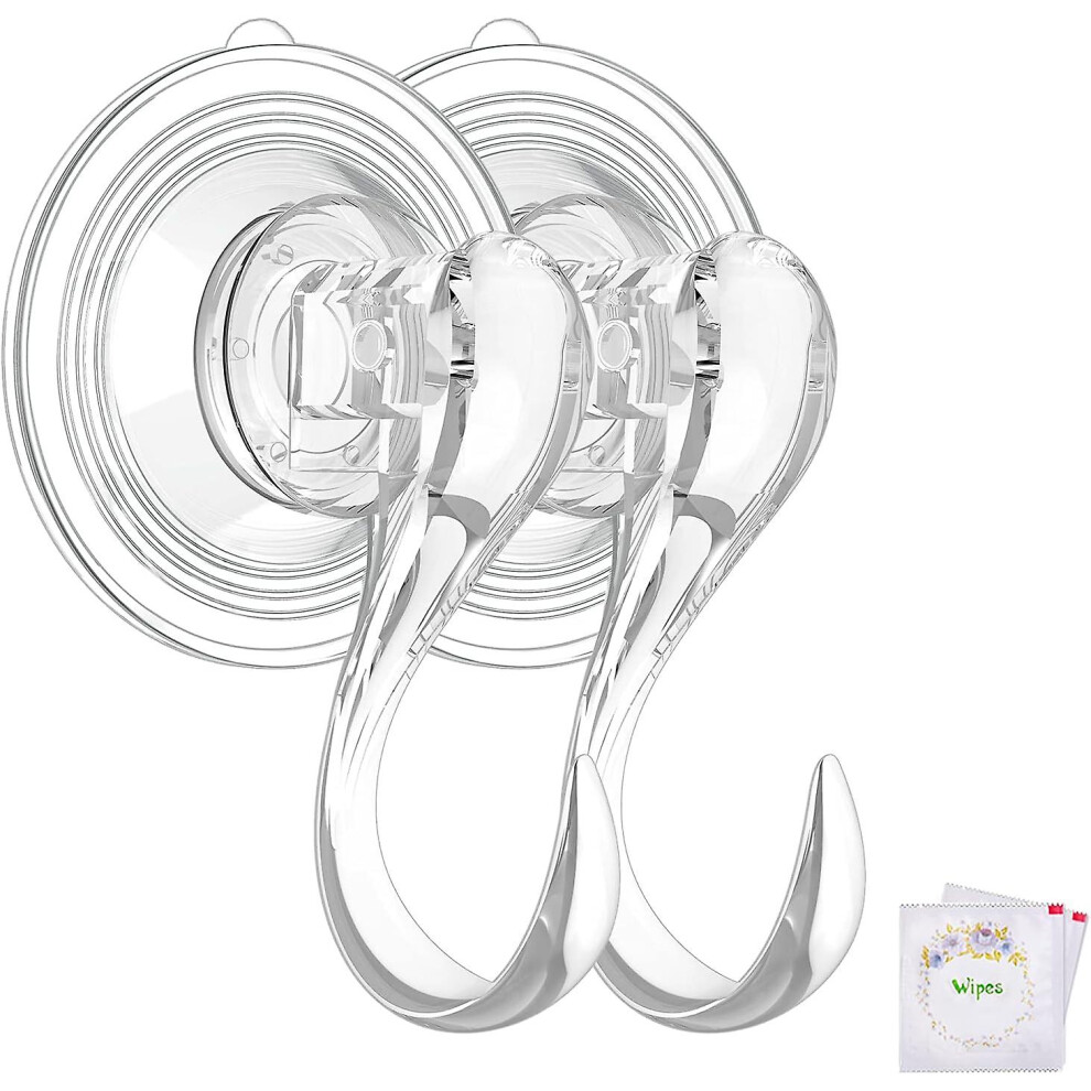 Kikidex (As Show, One Size) Suction Cup Hooks, Small Clear Reusable Heavy Duty Vacuum Suction Cup Hooks With Cleaning Cloth Strong Window Glass Kitc