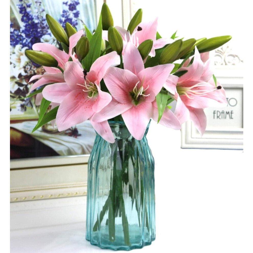 Kikidex (As Show, One Size) 5 Pack Fake Artificial Flowers Lily For Home Hotel Decor (Pink) Pink
