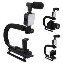 Handheld Video Stabilizer with LED Light & Microphone, 552g, U-Shaped