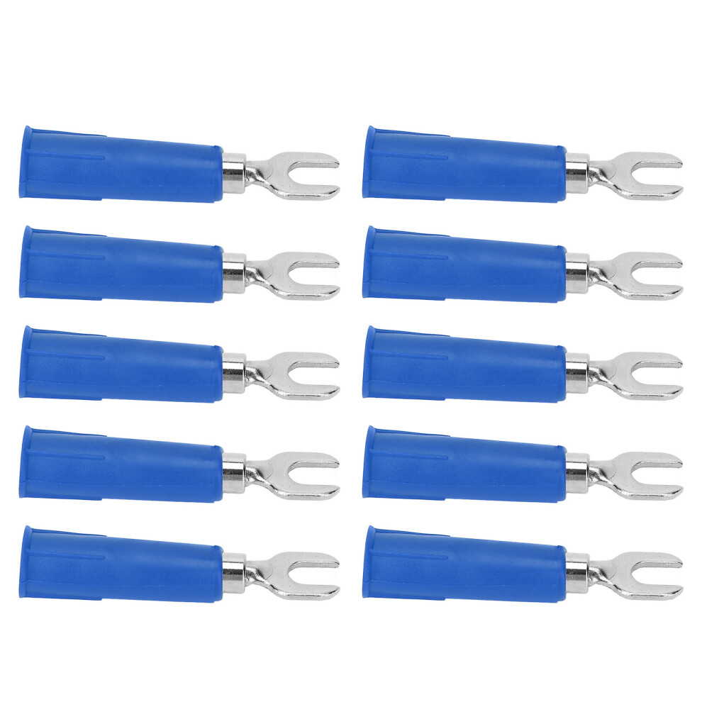 10Pcs Blue Copper U Type Wire Connectors Insulated Fork Spade Terminals 3501357685331