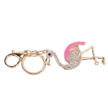 Llavero en forma de flamenco con strass - rosa de aleación