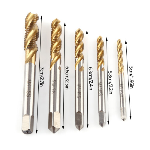 High-Quality Titanium HSS Screw Taps 5pc Set M3-M8 Spiral Thread Cutting Tools 1