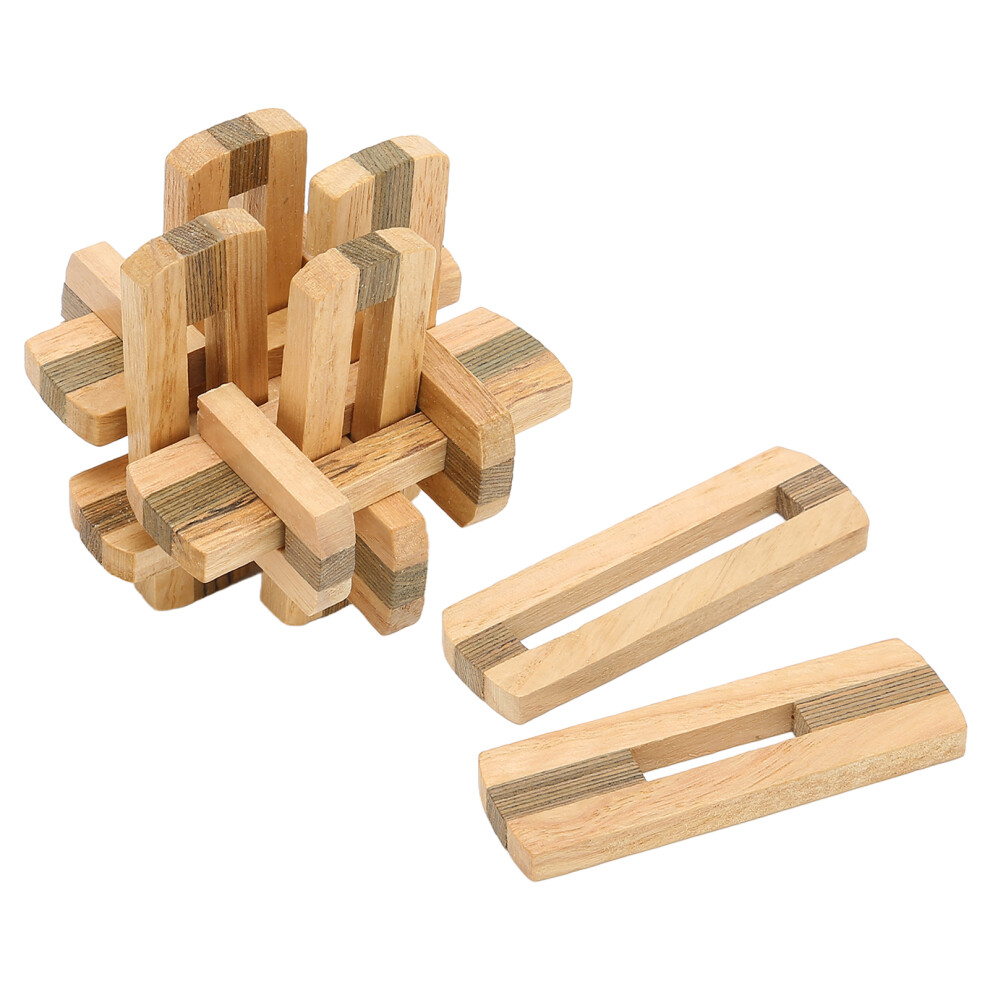Wooden Interlocking Brain Teaser Puzzle Lock for Elderly, Double Color, Portable