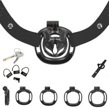 Men's Wearable Mini Inverted Concave Breathable Chastuty Cage With 1 Elasticated Strap And 4 Fixed Arc Rings Black 14-2