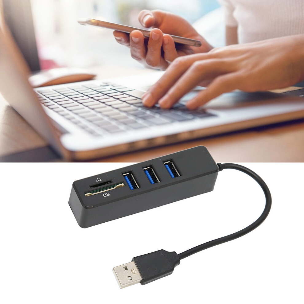 Usb 2.0 Hub With Memory Card Reader Compact High Speed Data Transfer Black 8491357692659