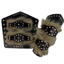 Faux Fur Viking Leather Armor LARP Arm Guard Bracers Gauntlet Wristband Black For Medieval Cosplay