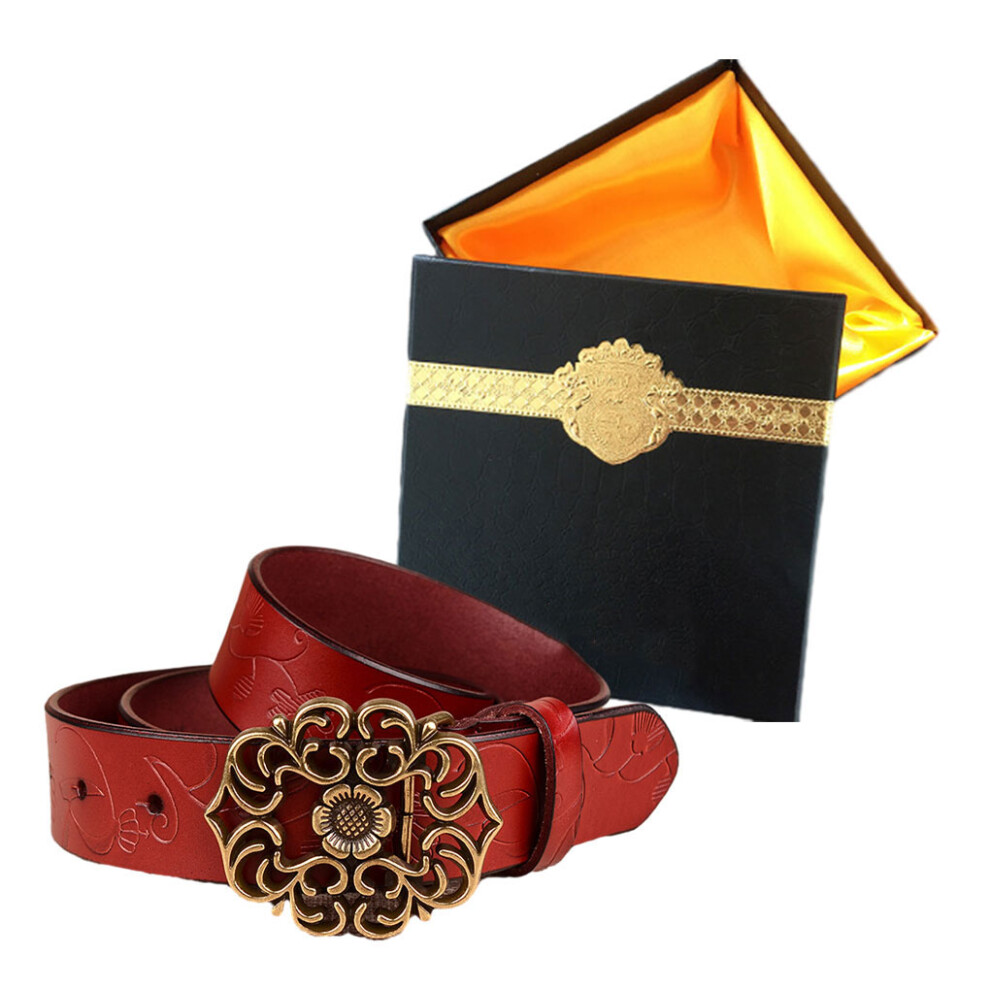 (Dark red, 105cm) Jeans With Leather Flower Buckle Belt â Addition To Wardrobe Unique-image-OPC-PMQ2YKK-NEW