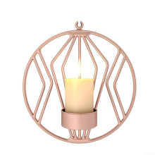 19 cm Wall Mounted Iron Candle Holder Rose Gold Finish, Geometric Circle Pattern, Tea Light Holder, Modern Home Decor