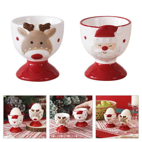 Decorative Santa/Elk Ceramic Eggs Cup Small-Christmas egg cups 1