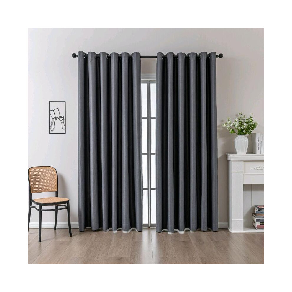 (Charcoal, 90x90cm) Luxurious Ready-Made Pairs of Greek Key Crushed Velvet Grommet Ring Top Curtains in Beige, Silver, and Grey-image-OPC-PMQ579J-NEW