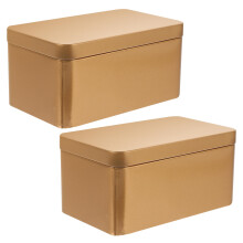 2Pcs Golden Tea Box Tinplate Bulk Tea Storage Organizer with Lid