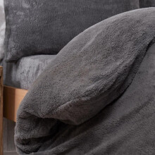 (Charcoal, Superking) OHS Teddy Fleece Duvet Set Thermal Winter Warm Super Soft Cosy Plush Plump Duvet Cover and Pillowcase Bedding Set Home Bedroom