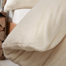 (Cream, Single) OHS Teddy Fleece Duvet Set Thermal Winter Warm Super Soft Cosy Plush Plump Duvet Cover and Pillowcase Bedding Set Home Bedroom