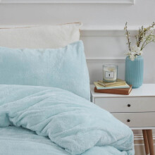 (Duck Egg, King) OHS Teddy Fleece Duvet Set Thermal Winter Warm Super Soft Cosy Plush Plump Duvet Cover and Pillowcase Bedding Set Home Bedroom
