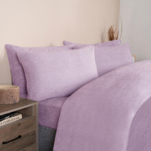 (Lilac, King) OHS Teddy Fleece Duvet Set Thermal Winter Warm Super Soft Cosy Plush Plump Duvet Cover and Pillowcase Bedding Set Home Bedroom
