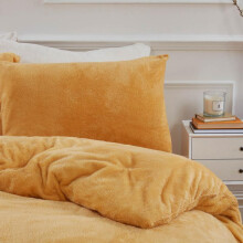 (Ochre, Superking) OHS Teddy Fleece Duvet Set Thermal Winter Warm Super Soft Cosy Plush Plump Duvet Cover and Pillowcase Bedding Set Home Bedroom