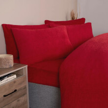 (Red, Double) OHS Teddy Fleece Duvet Set Thermal Winter Warm Super Soft Cosy Plush Plump Duvet Cover and Pillowcase Bedding Set Home Bedroom