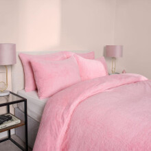 (Pink, Single) OHS Teddy Fleece Duvet Set Thermal Winter Warm Super Soft Cosy Plush Plump Duvet Cover and Pillowcase Bedding Set Home Bedroom