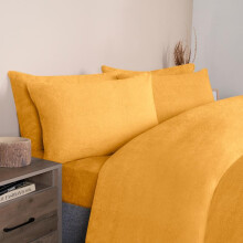(Yellow, Double) OHS Teddy Fleece Duvet Set Thermal Winter Warm Super Soft Cosy Plush Plump Duvet Cover and Pillowcase Bedding Set Home Bedroom