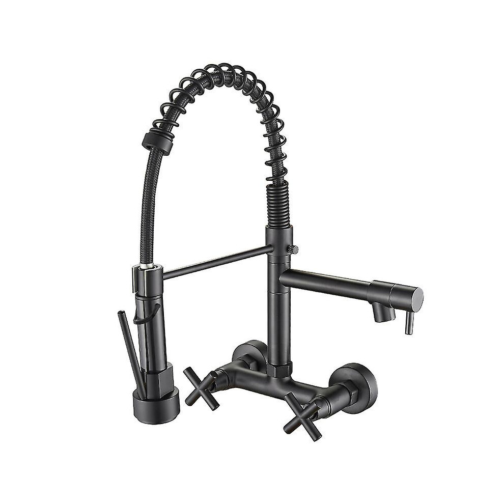 Kikidex (As Show, One Size) Kitchen Faucet Wall Mounted Kitchen Faucet Sink Faucet With Sprayer Black