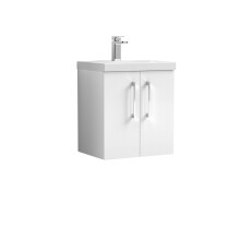 Balterley Level Modern Bathroom 2 Soft-Close Door & Mid-Edge Wall-Hung Vanity Unit Basin, Gloss White, 500mm