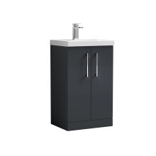 Balterley Level Modern Bathroom 2 Soft-Close Door & Mid-Edge Floor-Standing Vanity Unit Basin, Dark Grey, 500mm