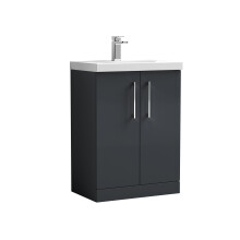 Balterley Level Modern Bathroom 2 Soft Close Door & Mid-Edge Vanity Unit Basin, Dark Grey, 600mm