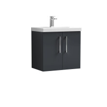 Balterley Level Modern Bathroom 2 Soft Close Door & Mid-Edge Wall Hung Vanity Unit Basin, Dark Grey, 600mm