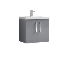 Balterley Level Modern Bathroom Wall Hung 2 Door Vanity & Mid-Edge Ceramic Basin, Satin Grey, 600mm