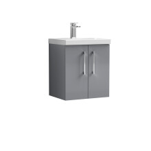 Balterley Level Modern Bathroom Wall Hung 2 Door Vanity & Mid-Edge Ceramic Basin, Satin Grey, 500mm