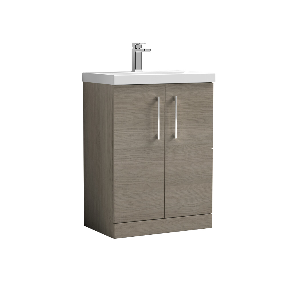 Balterley Level Modern Bathroom Floor Standing 2 Door Vanity & Mid-Edge Ceramic Basin, Solace Oak, 600Mm