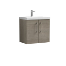 Balterley Level Modern Bathroom Wall Hung 2 Door Vanity & Mid-Edge Ceramic Basin, Solace Oak, 600mm