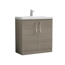 Balterley Level Modern Bathroom Floor Standing 2 Door Vanity & Mid-Edge Ceramic Basin, Solace Oak, 800mm