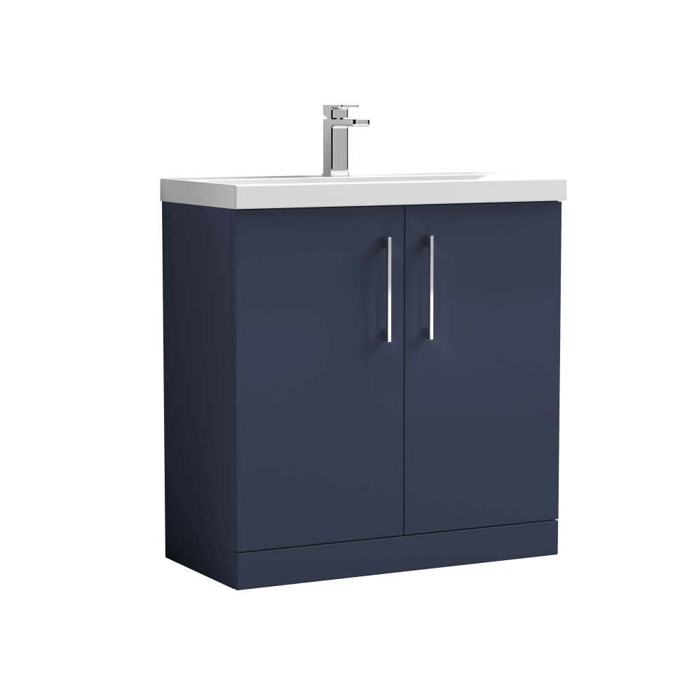 Balterley Level Modern Bathroom Floor Standing 2 Door Vanity & Mid-Edge Ceramic Basin, Midnight 800Mm Blue