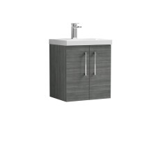 Balterley Level Modern Bathroom Wall Hung 2 Soft Close Door & Mid-Edge Vanity Unit Basin, Anthracite, 500mm