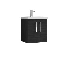 Balterley Level Modern Bathroom Wall Hung 2-Door & Mid-Edge Vanity Unit Basin, Charcoal Black, 500mm