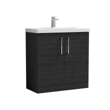 Balterley Level Modern Bathroom Floor Standing 2-Door & Mid-Edge Vanity Unit Basin, Charcoal Black, 800mm