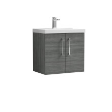 Balterley Level Modern Bathroom Wall Hung 2 Soft Close Door & Mid-Edge Vanity Unit Basin, Anthracite, 600mm