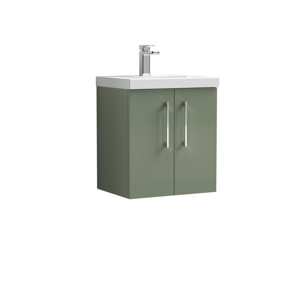 Balterley Level Modern Bathroom 2 Soft Close Door & Mid-Edge Wall Hung Vanity Unit Basin, Satin 500Mm Green