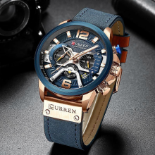(Gold/Schwarz) Lässige Sportuhr für Herren, luxuriöse Militär-Armbanduhr aus Leder, modischer Chronograph