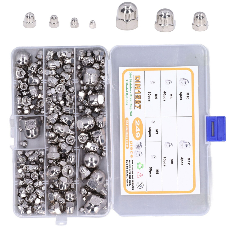 249Pcs Stainless Steel Acorn Hex Cap Nuts M3-M12 Assortment Kit 6911357699509