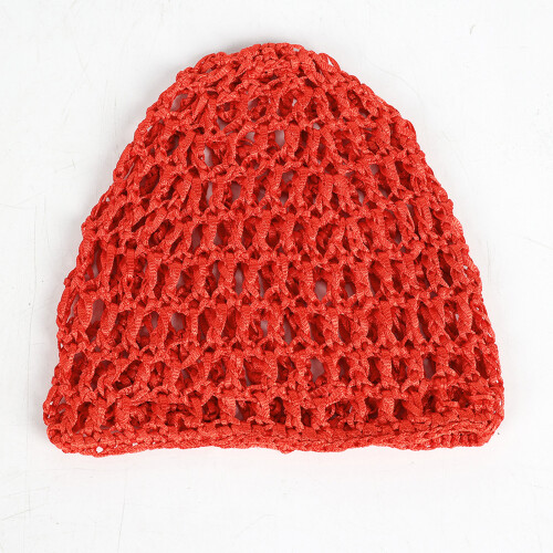 Openwork Brimless Hat Crochet Skull Cap Hollowout Knit Hat-Red