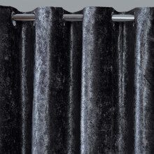 (Charcoal Grey, 66" x 72") OHS Crushed Velvet Curtains PAIR of Eyelet Ring Top Fully Lined Ready Made