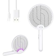 Elektrisk fluesmekkerracket, 2-i-1 smart myggfanger med USB-oppladbar base, kraftig myggfangerlampe med 3-lags sikkerhetsnett
