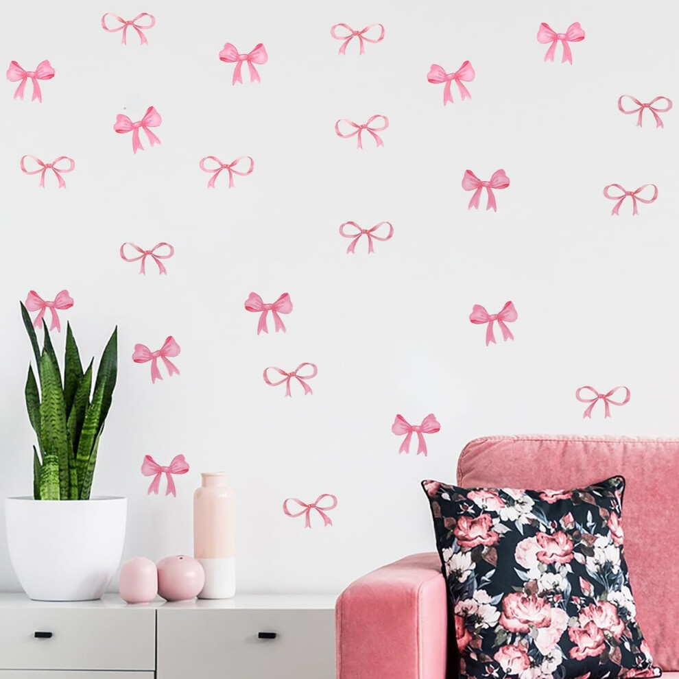 Bow Wall Stickers 12 Sheets Peel And Stick Coquette Pink Bow Heart Decals For Nursery Bedroom Living M2 Bow Waterproof