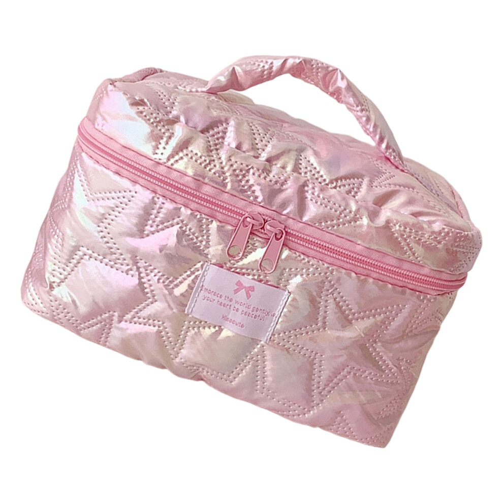 Pink Handheld Cosmetic Bag Large Capacity Travel Toiletry