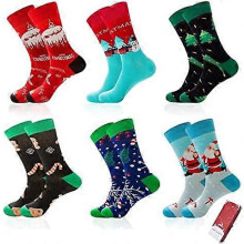 (As show, One size) MIOSJI 6 Pairs Mens Christmas Socks Novelty Funny Winter Warm Knitting Calf Socks Cotton (Size: 6-11)