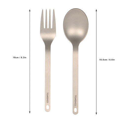 Titanium Tableware Set with Carabiner Storage Sack Flatware for Home & Camping