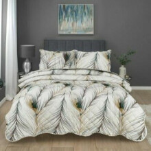 (Feather's Light, King) 3 PCS QUILTED BEDSPREAD EMBOSSED COMFORTER SET SINGLE DOUBLE KING SIZE BED THROW Cotton Striped Soft King Size Washable